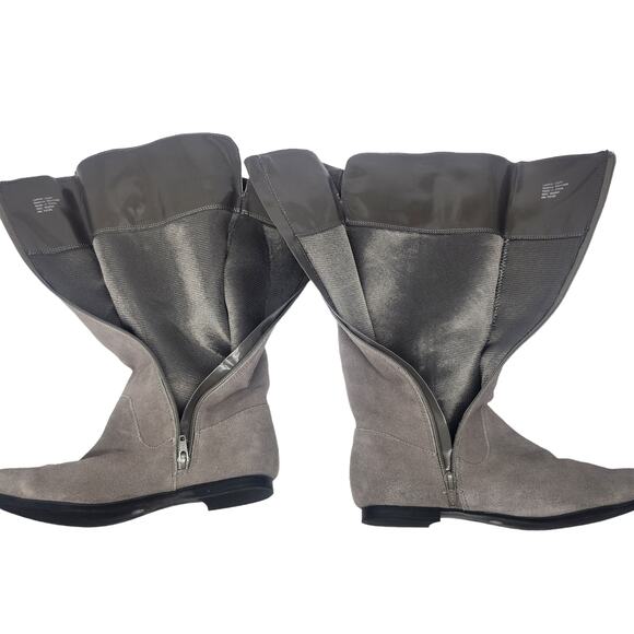 Gray Suede Riding Boots Womens 6 Knee High Low Heel Leather Zipper Side - Picture 9 of 12